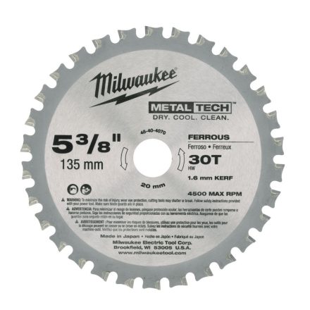 Milwaukee körfurészlap fém anyagokhoz 30 fogú 135x20mm