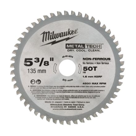 Milwaukee körfurészlap fém anyagokhoz 50 fogú 135x20mm