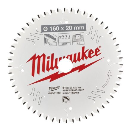 Milwaukee körfűrészlap kézi körfűrészhez 52 fogú 160x20mm