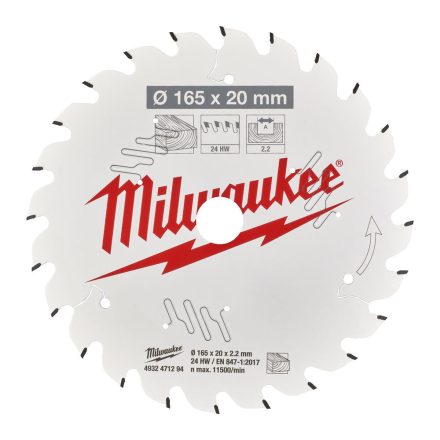 Milwaukee körfurészlap kézi körfurészhez 24 fogú 165x20mm