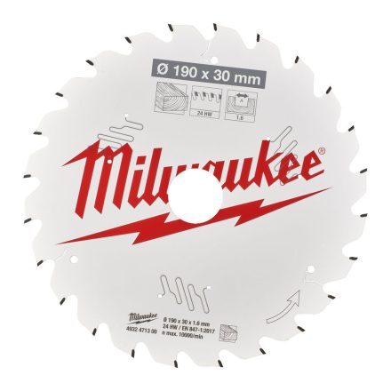 Milwaukee körfurészlap kézi körfurészhez 24 fogú 190x30mm