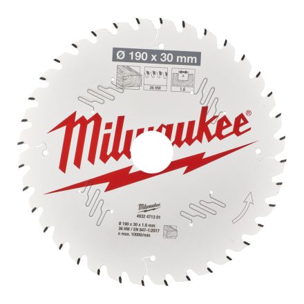 Milwaukee körfurészlap kézi körfurészhez 36 fogú 190x30mm