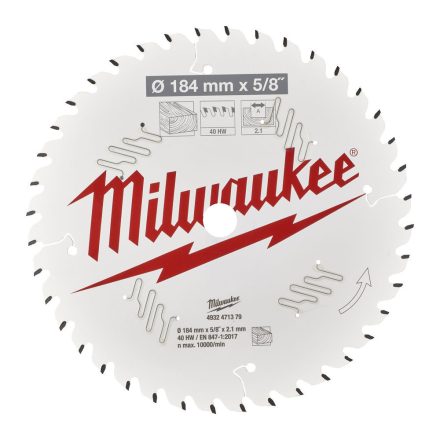 Milwaukee körfurészlap kézi körfurészhez 40 fogú 184x5/8"