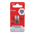Milwaukee SHOCKWAVE furatos Torx csavarozó bit TX BO30x25mm 2db