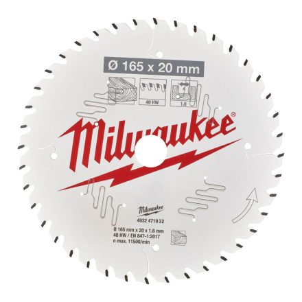 Milwaukee körfurészlap kézi körfurészhez 40 fogú 165x20mm