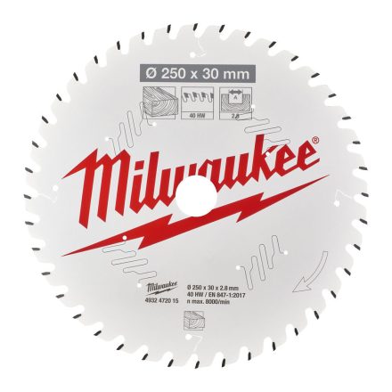 Milwaukee körfurészlap gérvágókhoz 40 fogú 250x30mm