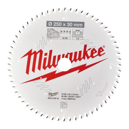 Milwaukee körfurészlap gérvágókhoz 60 fogú 250x30mm