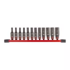 Milwaukee 12 részes 1/4" gépi hosszú dugókulcs készlet 6 lapú