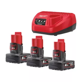   Milwaukee M12 NRGO1-643 akkumulátor és töltő szett 12V 1x4,0Ah+2x6,0Ah