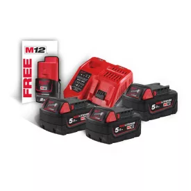   Milwaukee M18 NRG-503 akku és tölto szett 18V 3x5,0Ah +ajándék 12V 1x2,0Ah